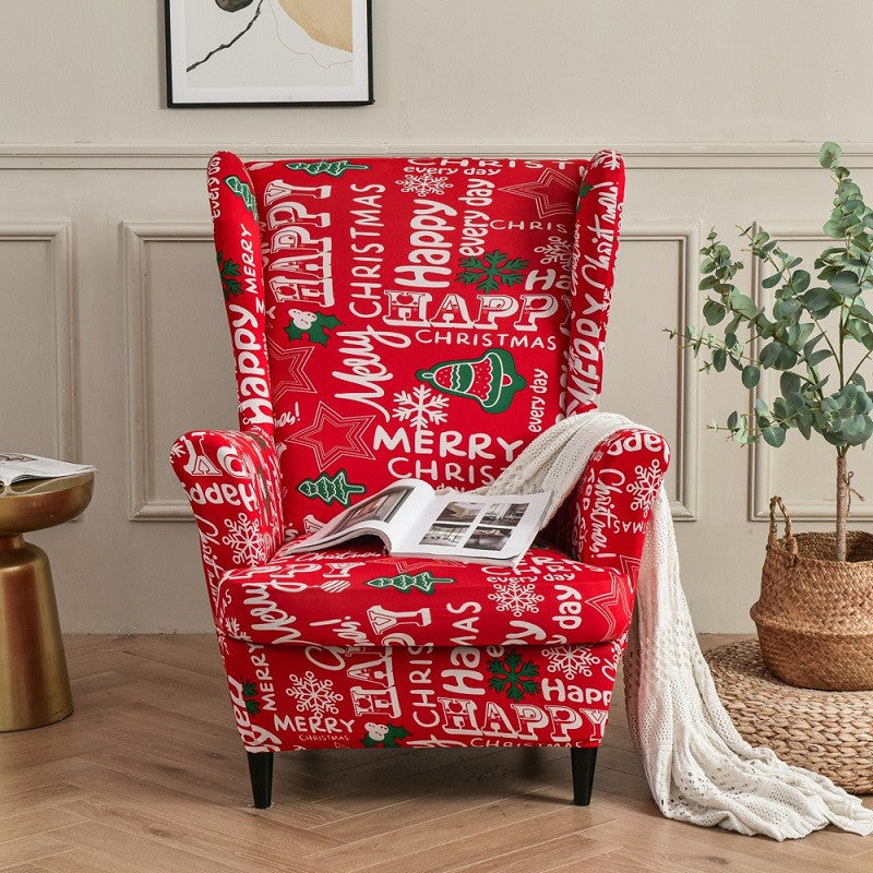 2 Pieces Printed Wingback Chair Slipcovers