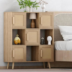 Boho Rattan 9-Cube Storage Organizer