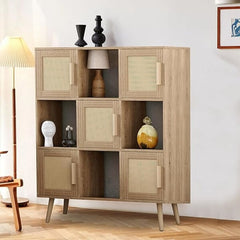 Boho Rattan 9-Cube Storage Organizer
