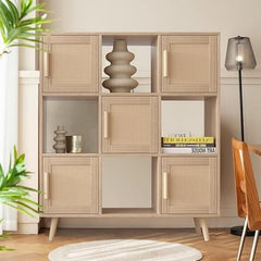 Boho Rattan 9-Cube Storage Organizer