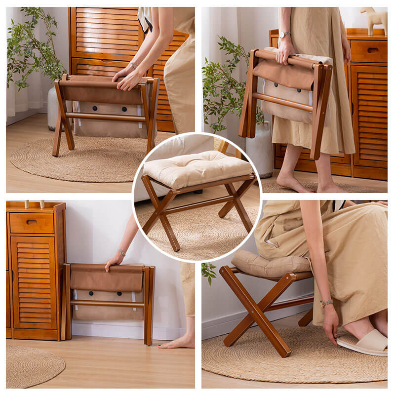 Foldable Foot Stool with Cushion, Folding Footrest with Wooden Frame, Small  Comfortable Foot Rest Stool – Special Fashion