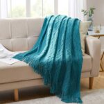 Knitted Sofa Throw Blanket with Tassels| Lightweight Soft Warm Air Condition Couch Blanket