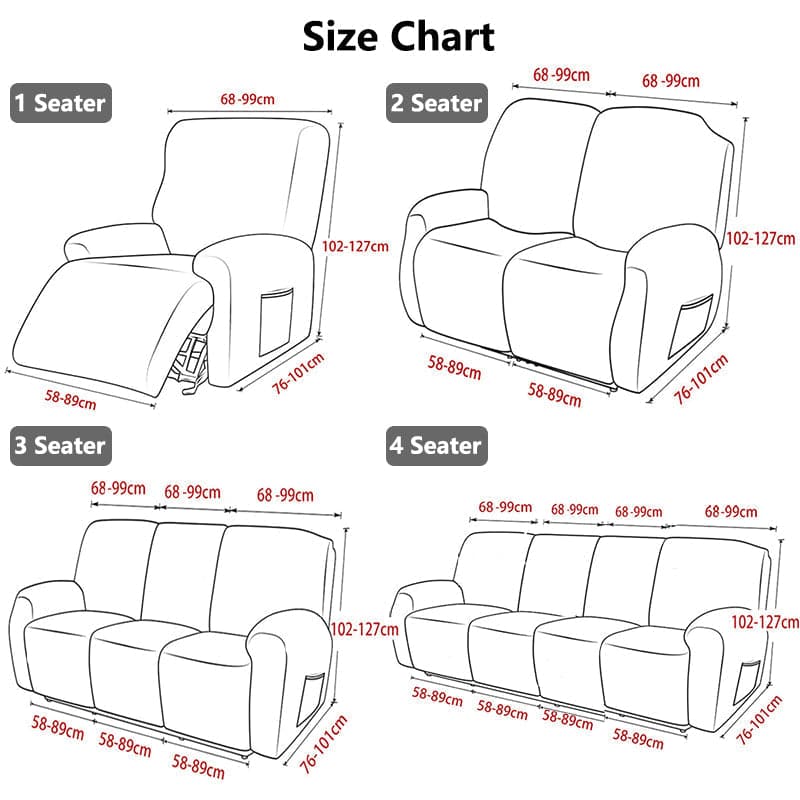 Knitted Jacquard Recliner Chair Covers Size Chart